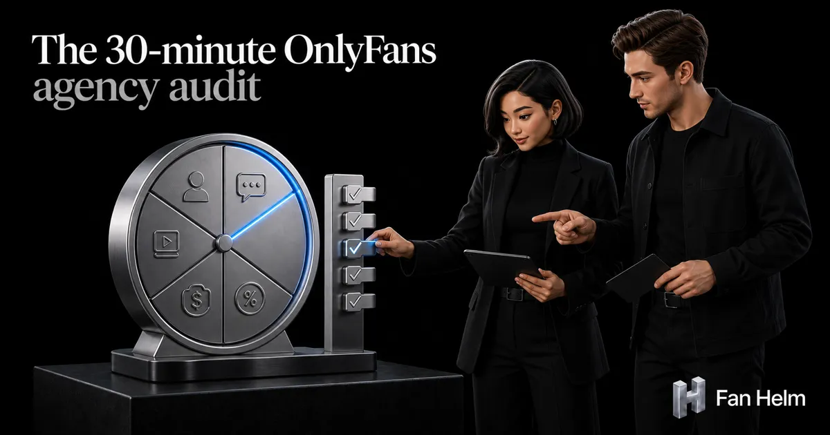 A manager and an auditor check agency control stations against a segmented 30-minute chrome audit timer